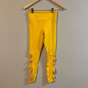 Zyia Active Yellow Daffodil Mesh Ruched Light N Tight Leggings Size 2